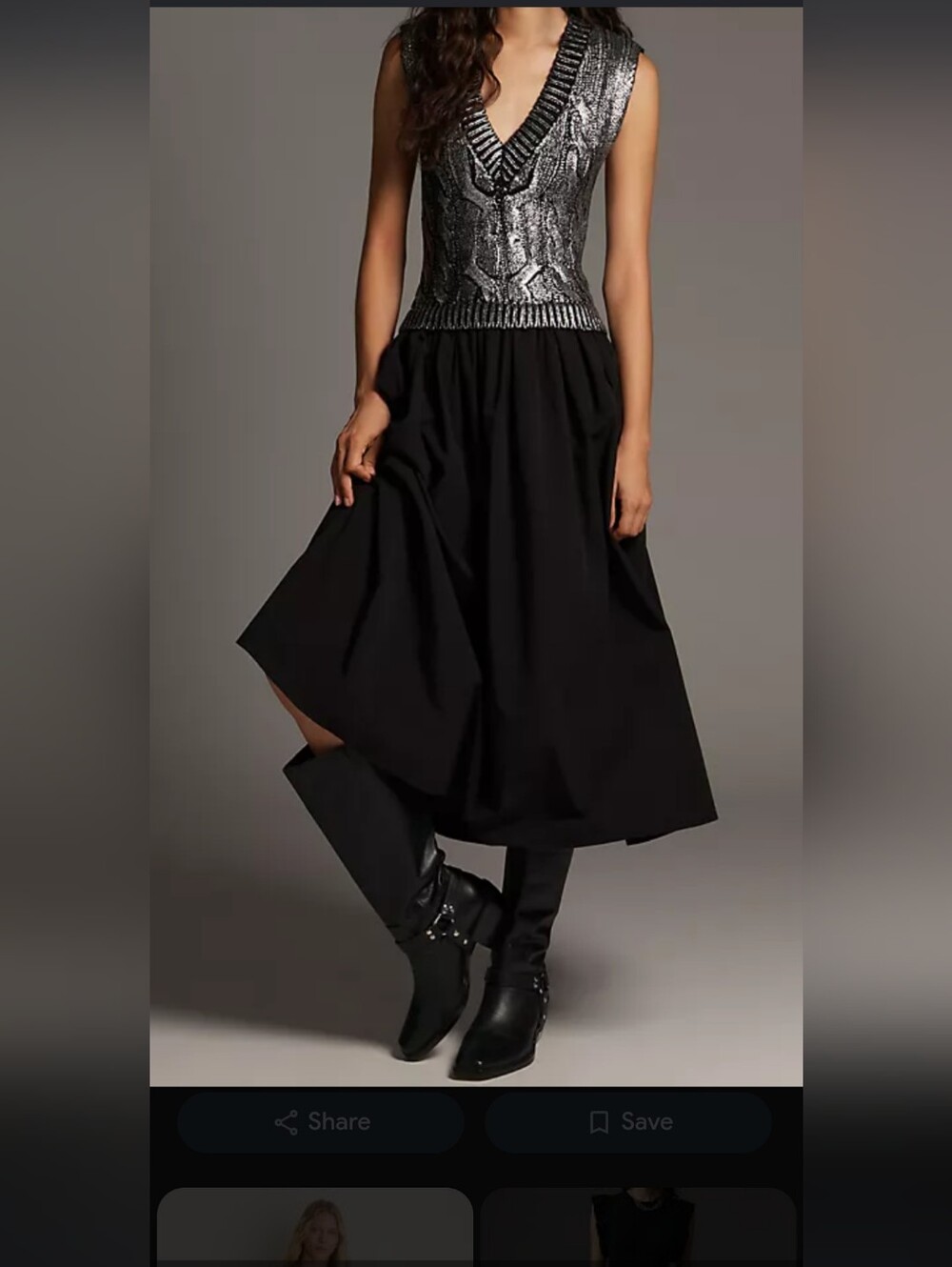 Pilcro Silver-Detail Black Midi Skirt Ensemble